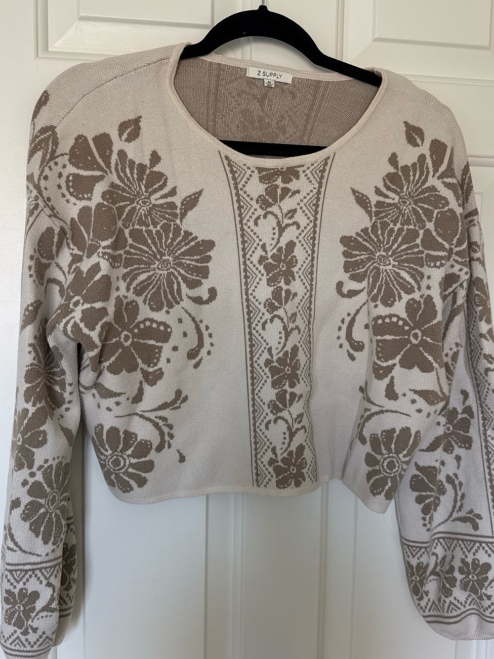 Z Supply Floral Crewneck Sweater - Cream & Taupe